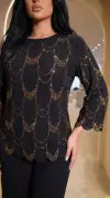 Gold Leopar Desenli Viskon Kumaş Bluz