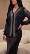 Silver Taş İşlemeli Tül Detaylı Siyah Viskon Hırka