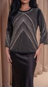 Silver Yoğun Taş İşlemeli Siyah Viskon Kumaş Bluz