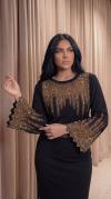 Gold Akış Taşlı Siyah Viskon Kumaş Bluz