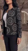 Siyah 3D Çiçek Detaylı Simli Ceket