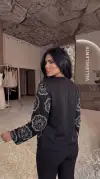 Siyah 3D Çiçek Detaylı Simli Ceket