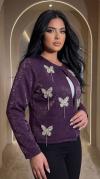 Mor 3D Kelebek Detaylı Mor Simli Ceket