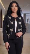 Siyah 3D Kelebek Detaylı Simli Ceket