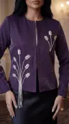 3D Başak Formlu Taş İşlemeli Sim Detaylı Mor Ceket