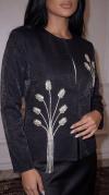 3D Başak Formlu Taş İşlemeli Sim Detaylı Siyah Ceket