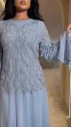 Etnik Desenli Taş Detaylı Krep Kumaş BebeMavisi Bluz