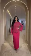 Etnik Desenli Taş Detaylı Krep Kumaş Pembe Bluz