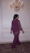 Çiçek Desenli Mürdüm Simetrik Kesim Krep Kumaş Bluz