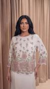 Gül Desenli Krep Kumaş Beyaz Bluz