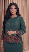 Gül Desenli Krep Kumaş Yeşil Bluz