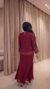 Gül Desenli Krep Kumaş Kırmızı Bluz Etek İkili Takım