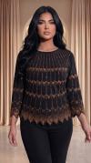 Zikzak Desenli Gold Taş Işlemeli Siyah Viskon Bluz