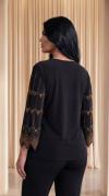 Zikzak Desenli Gold Taş Işlemeli Siyah Viskon Bluz