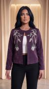 3D Çiçek Desenli Sim İşlemeli Mor Ceket