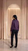 3D Çiçek Desenli Sim İşlemeli Mor Ceket